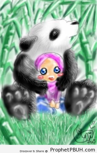 Anime Girl With Panda - Drawings