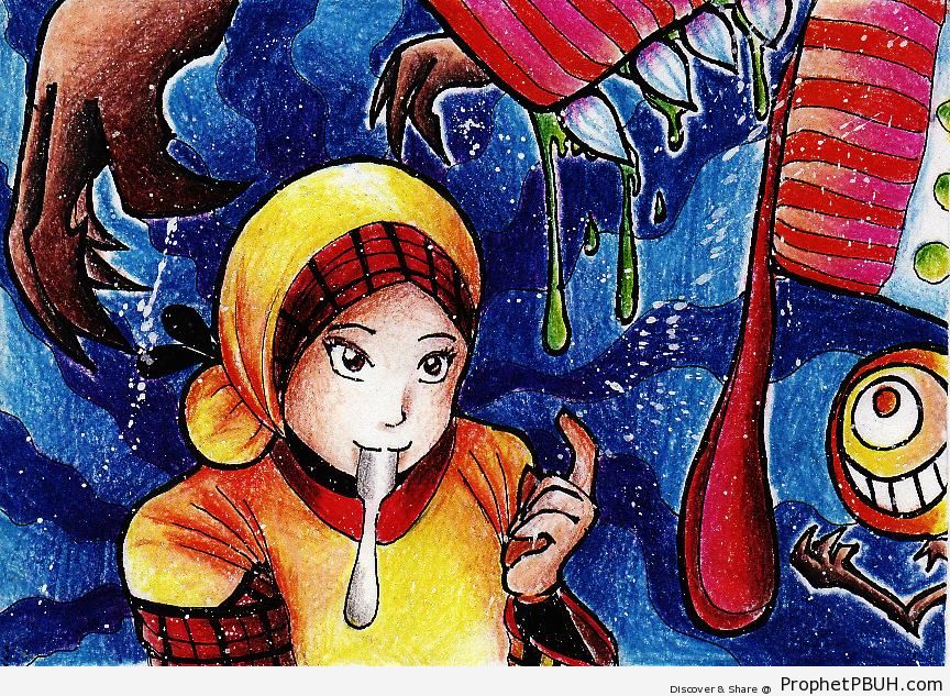 Anime Girl With Spoon in Mouth - Drawings 