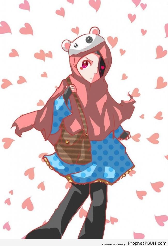 Anime Muslim Girl in Panda Hat - Drawings