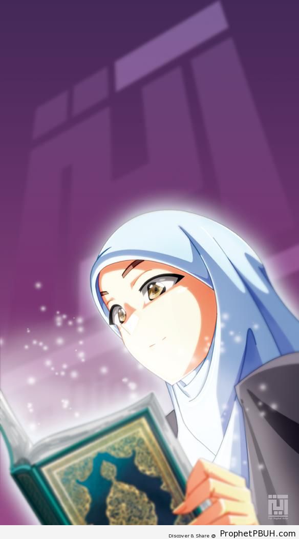 Anime Muslim Woman Reading Quran Drawings Prophet Pbuh Peace Be