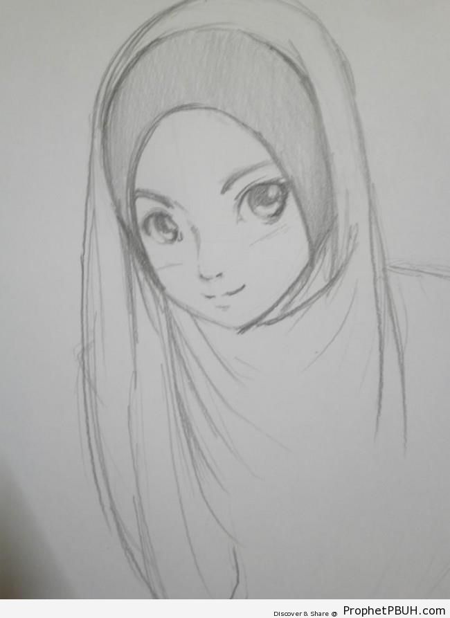 Anime Muslimah Pencil Drawing - Drawings