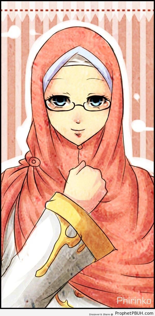 Anime Muslimah in Glasses - Drawings