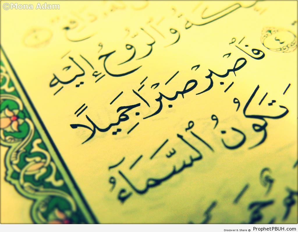 Beautiful Patience (Quran 70-5 - Surat al-Ma`arij on Mushaf) - Islamic Calligraphy and Typography 