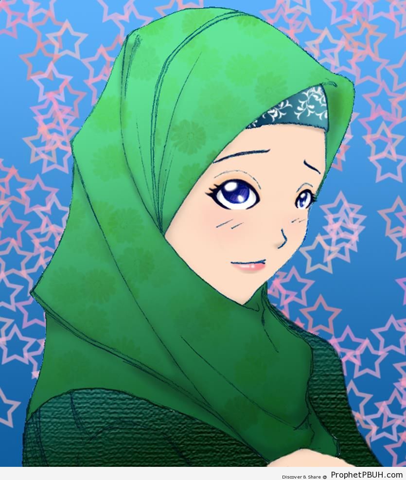 Blue Eyes in Green Hijab - Drawings 