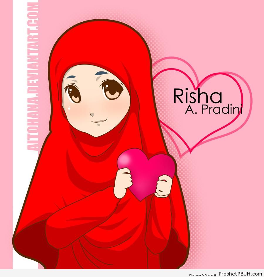 Blushing Girl in Bright Red Hijab - Drawings 