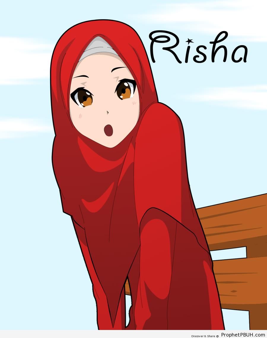 Bright Red Hijab and Dress - Drawings 