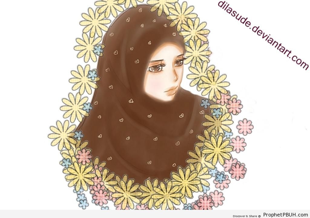 Brown Eyes in Brown Hijab (Anime Drawing) - Drawings 