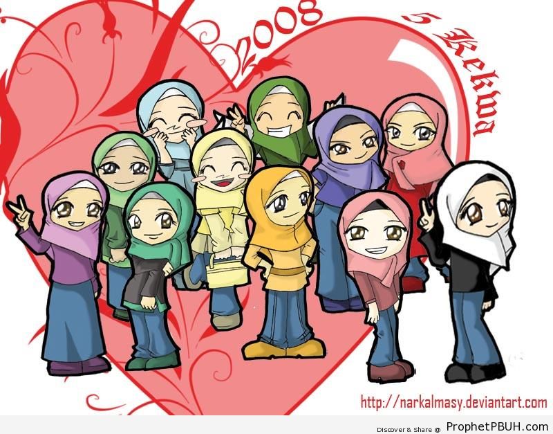 Chibi Girl Group - Chibi Drawings (Cute Muslim Characters) 