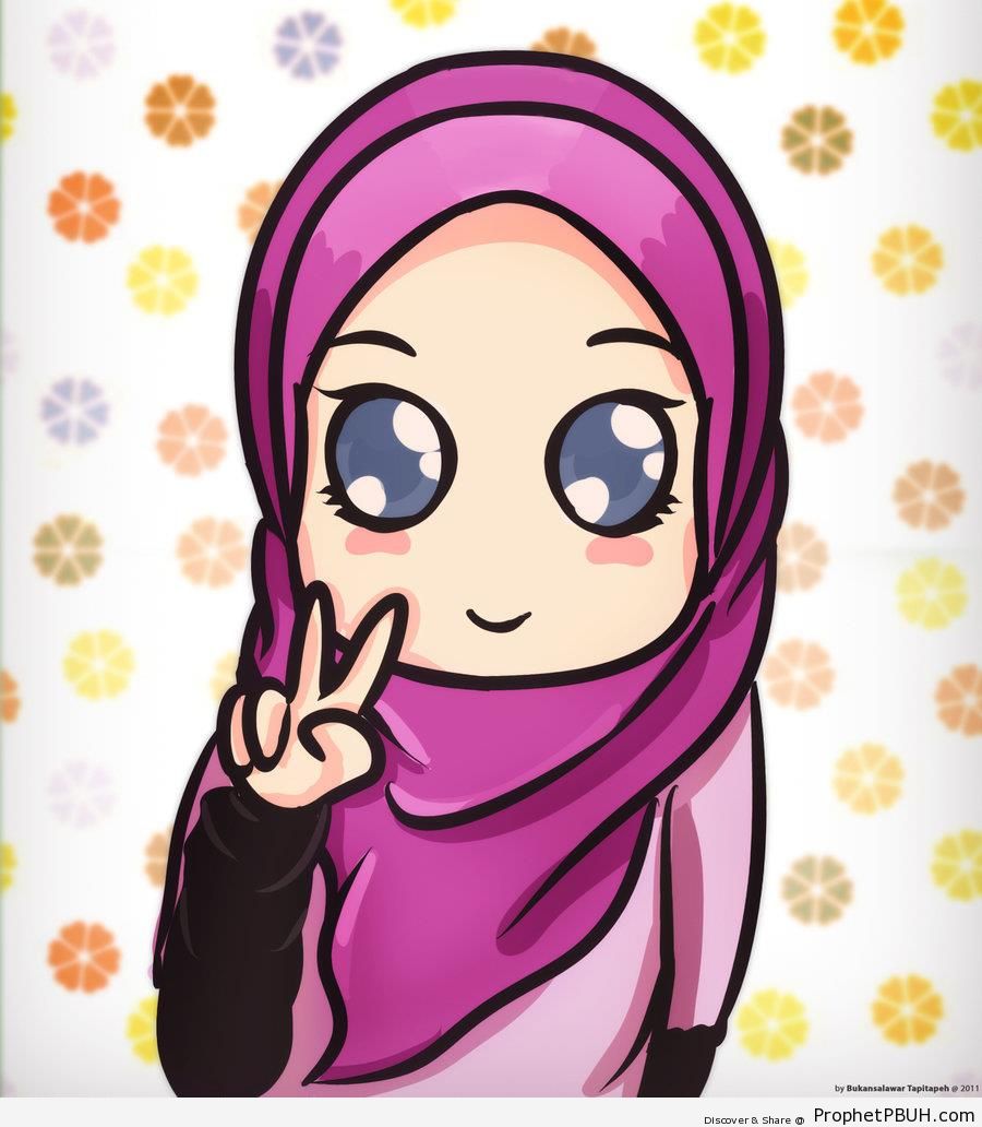 Chibi Hijabi Girl Victory Sign - Chibi Drawings (Cute Muslim Characters) 