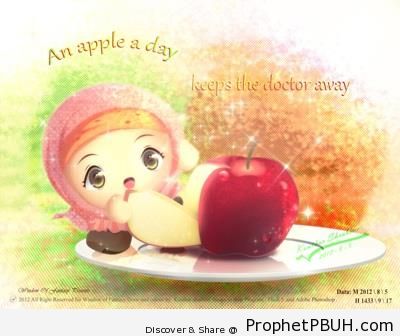 Chibi Muslimah & Apple - Chibi Drawings (Cute Muslim Characters)