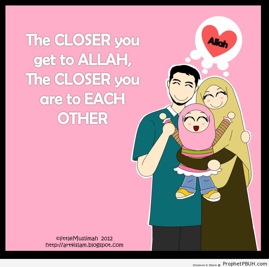 Close To Allah (Happy Muslim Family) - Drawings 
