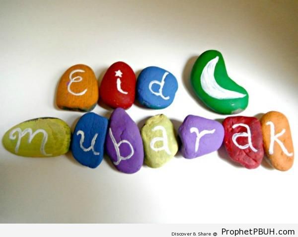 Colorful Eid Mubarak Stones - Drawings of Crescent Moons