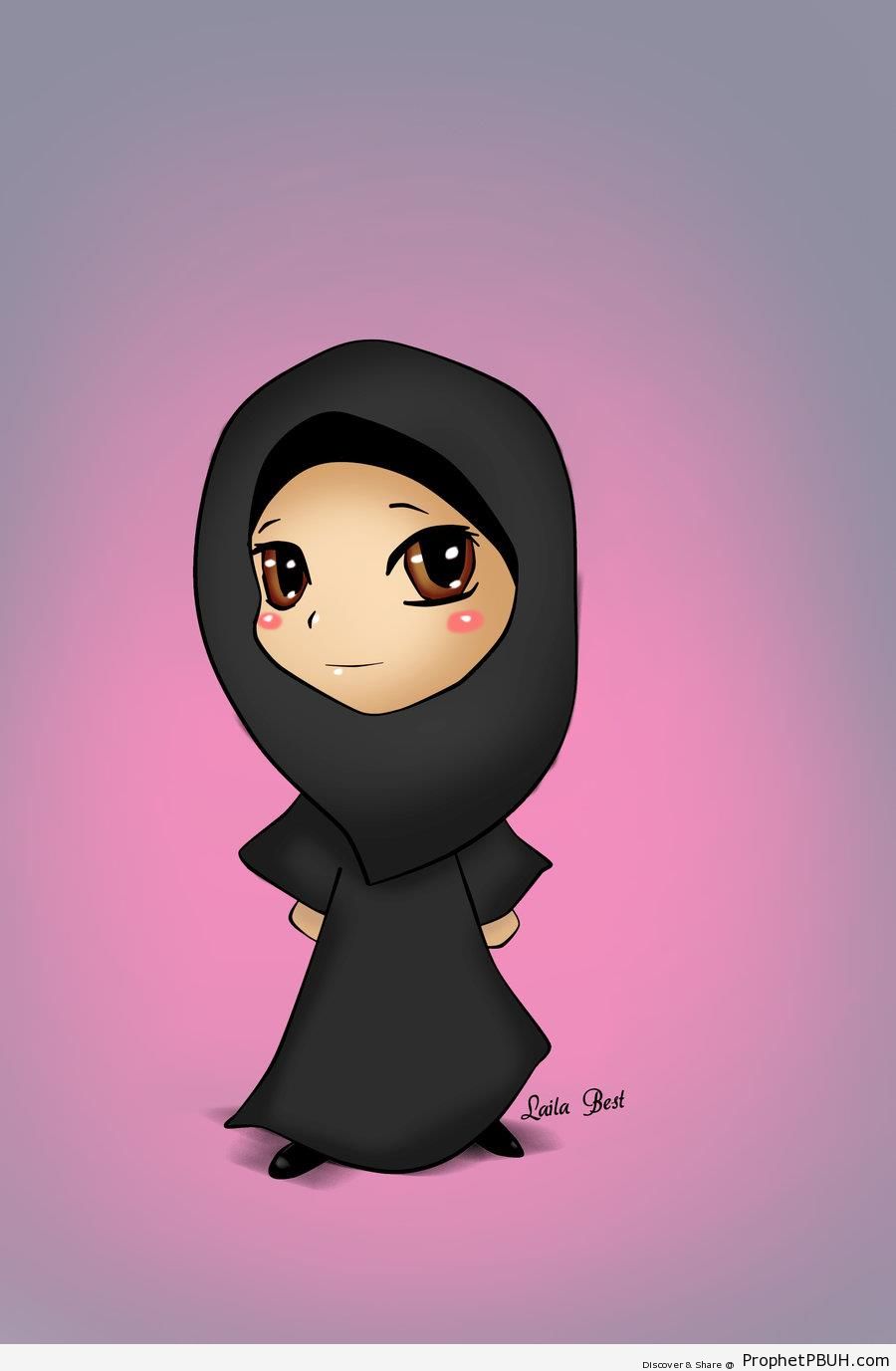 Cute Black Hijab and Abaya - Chibi Drawings (Cute Muslim Characters) 