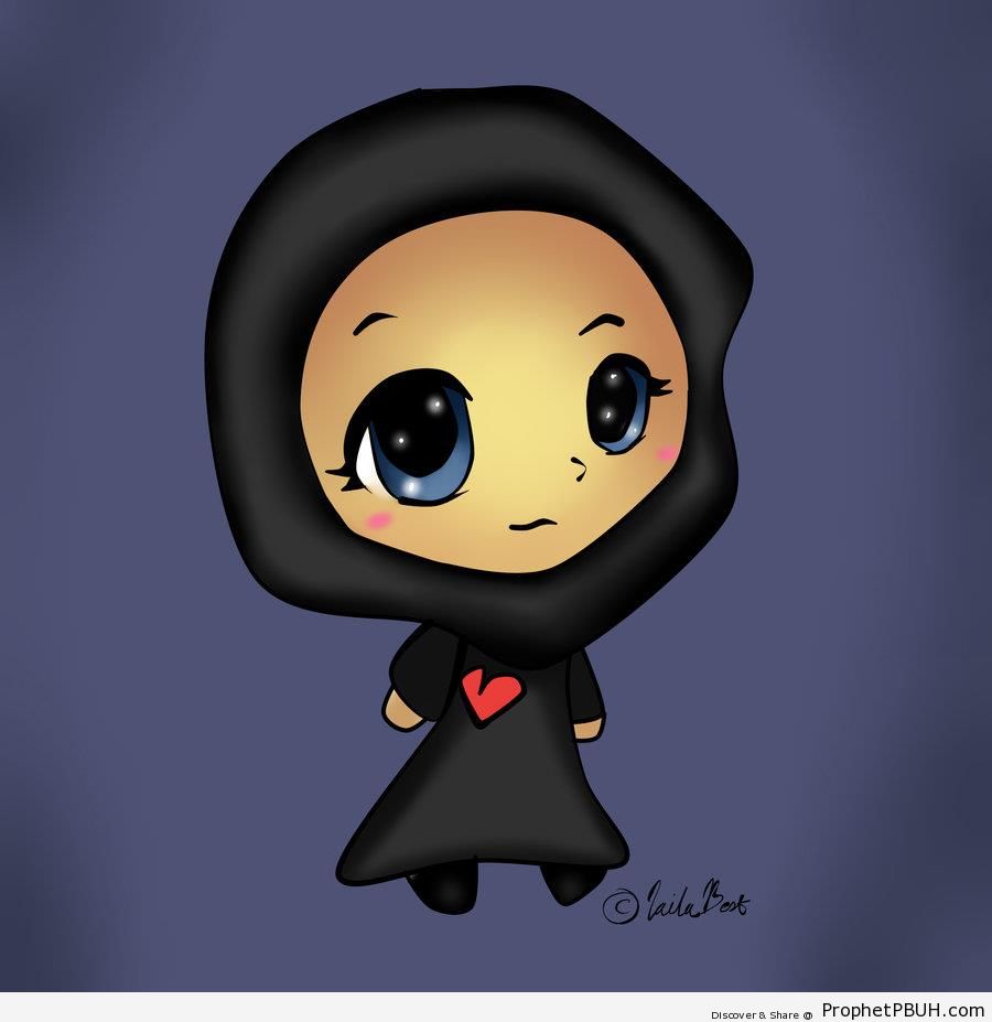 Cute Little Hijabi in Black Abaya - Chibi Drawings (Cute Muslim Characters) 