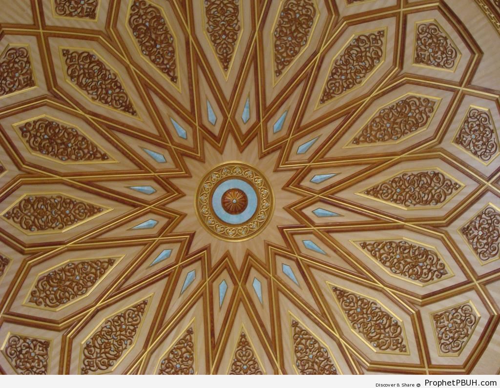 Dome Interior Arabesque at the Mosque of the Prophet ï·º in Madinah - Al-Masjid an-Nabawi (The Prophets Mosque) in Madinah, Saudi Arabia -Picture