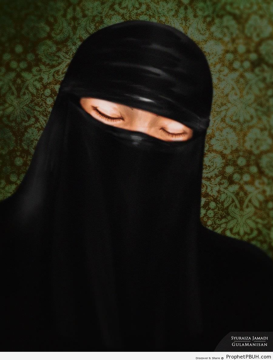 Drawing of Muslim Woman in Niqab With Closed Eyes - Drawings 