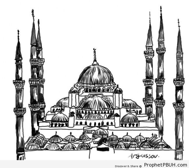 Drawing of Sultan Ahmed Mosque in Istanbul, Turkey - Drawings