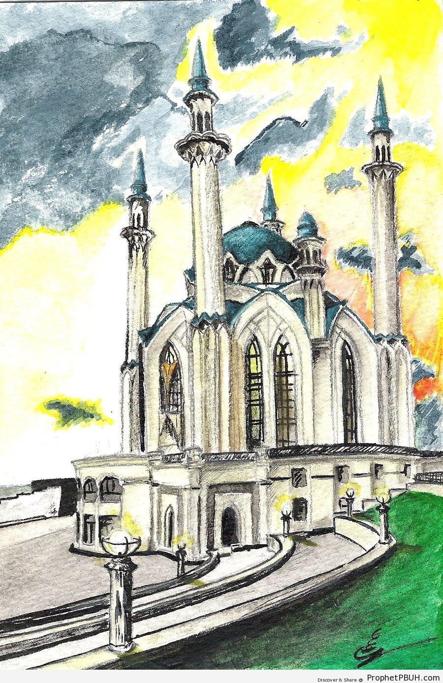 Drawing of the Qolsharif Mosque in Kazan, Tatarstan - Drawings 