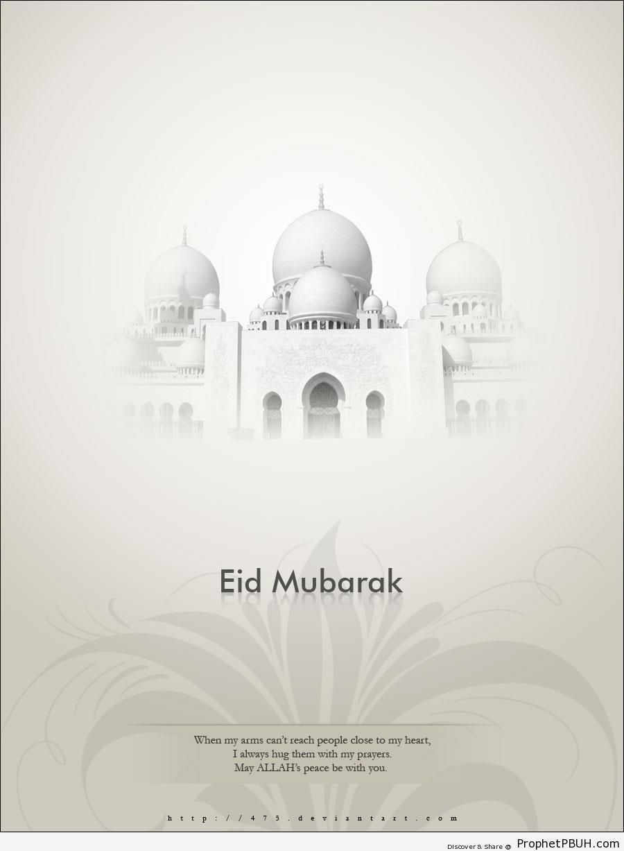 Eid Mubarak on Drawing of Sheikh Zayed Grand Mosque - Abu Dhabi, United Arab Emirates 