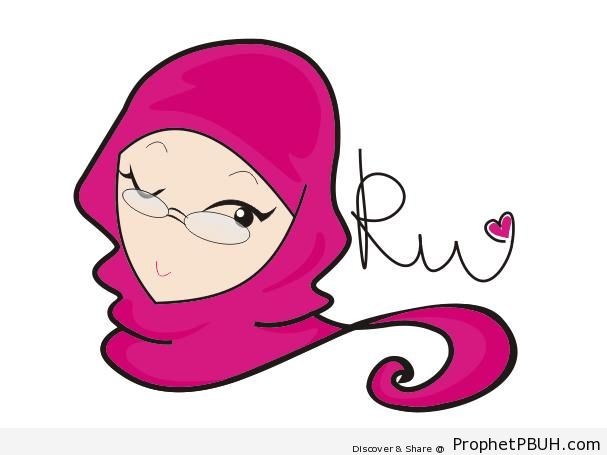 Elegant and Simple Hijabi Wearing Glasses Drawing - Drawings