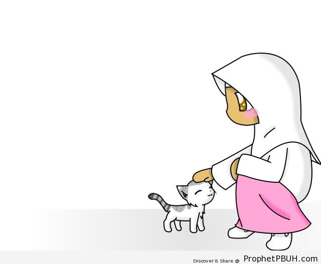Girl Petting Cat - Drawings