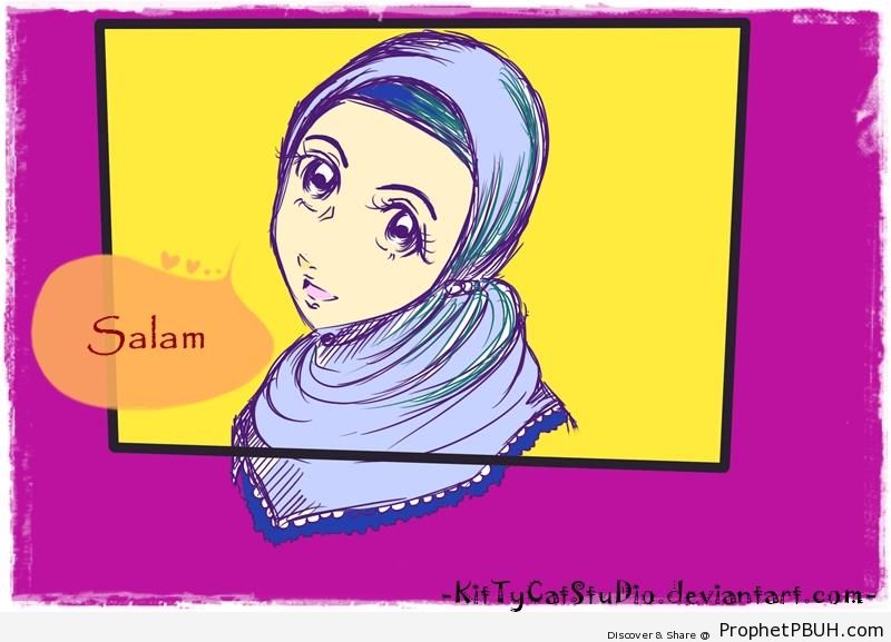 Girl Saying Salam - Drawings 