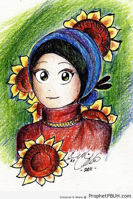 Girl and Sunflowers - Drawings
