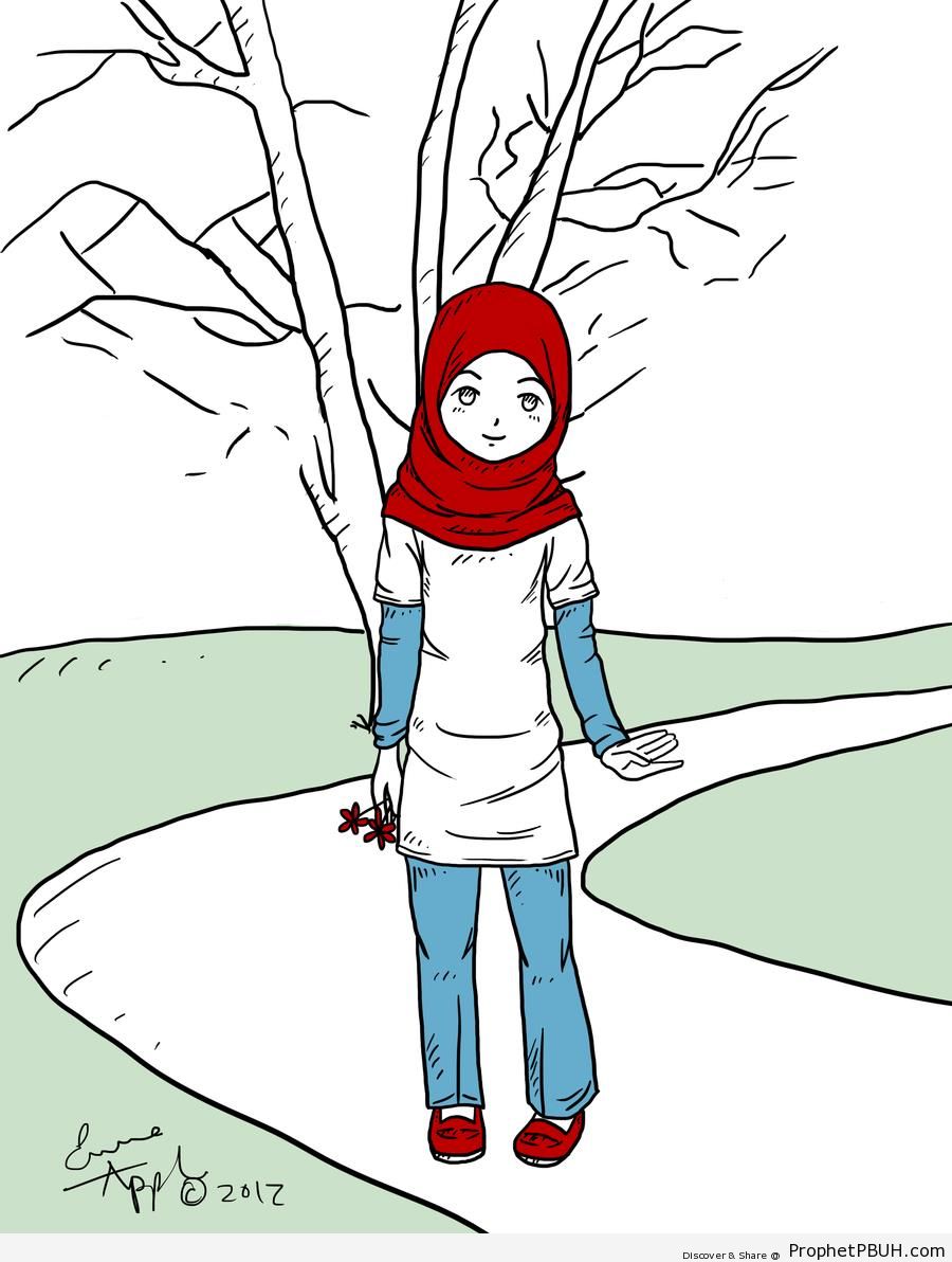 Girl in Red Hijab - Drawings 