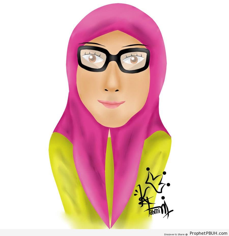 Glasses-Wearing Muslimah Drawing - Drawings 