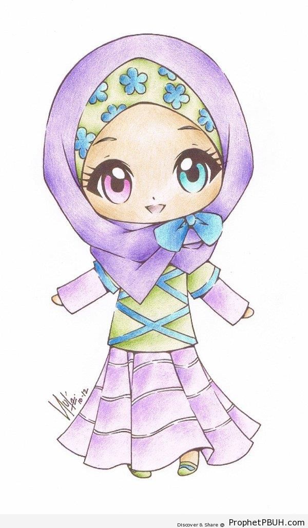 Happy Chibi (Cute) Hijabi Lady - Chibi Drawings (Cute Muslim Characters)