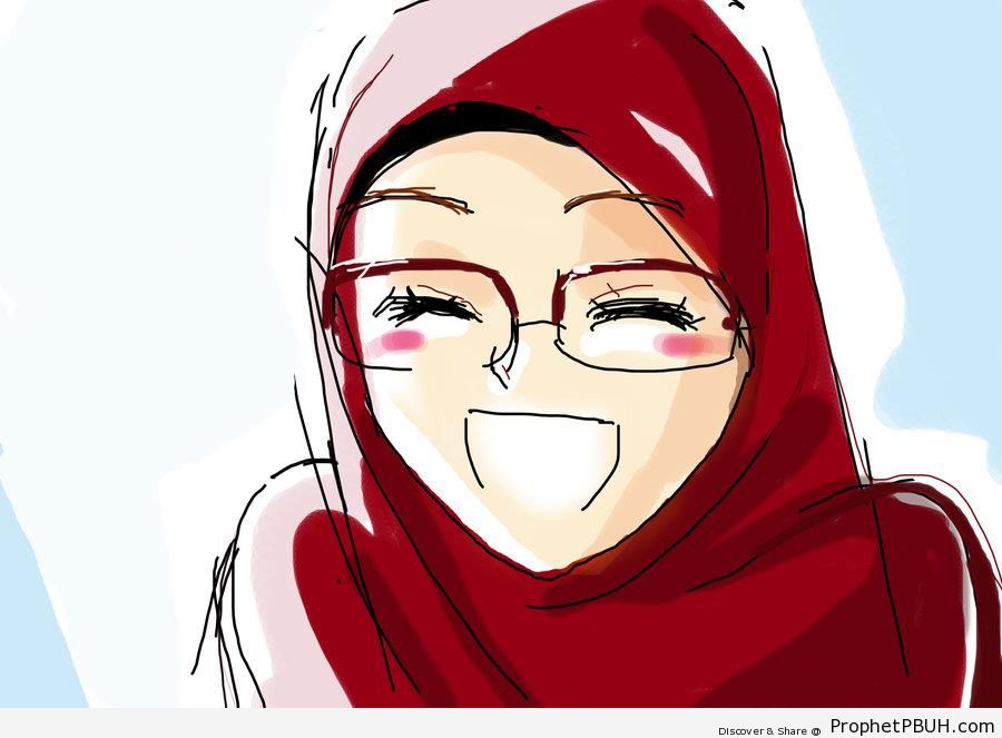 Happy Glasses-Wearing Hijabi Drawing - Drawings 