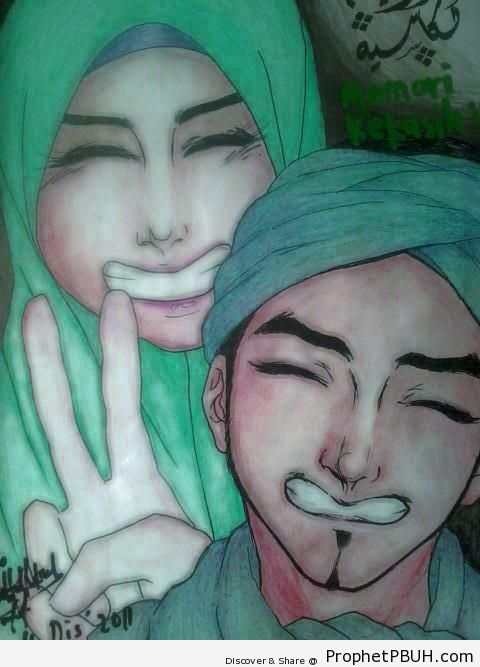 Happy Muslim Couple - Drawings
