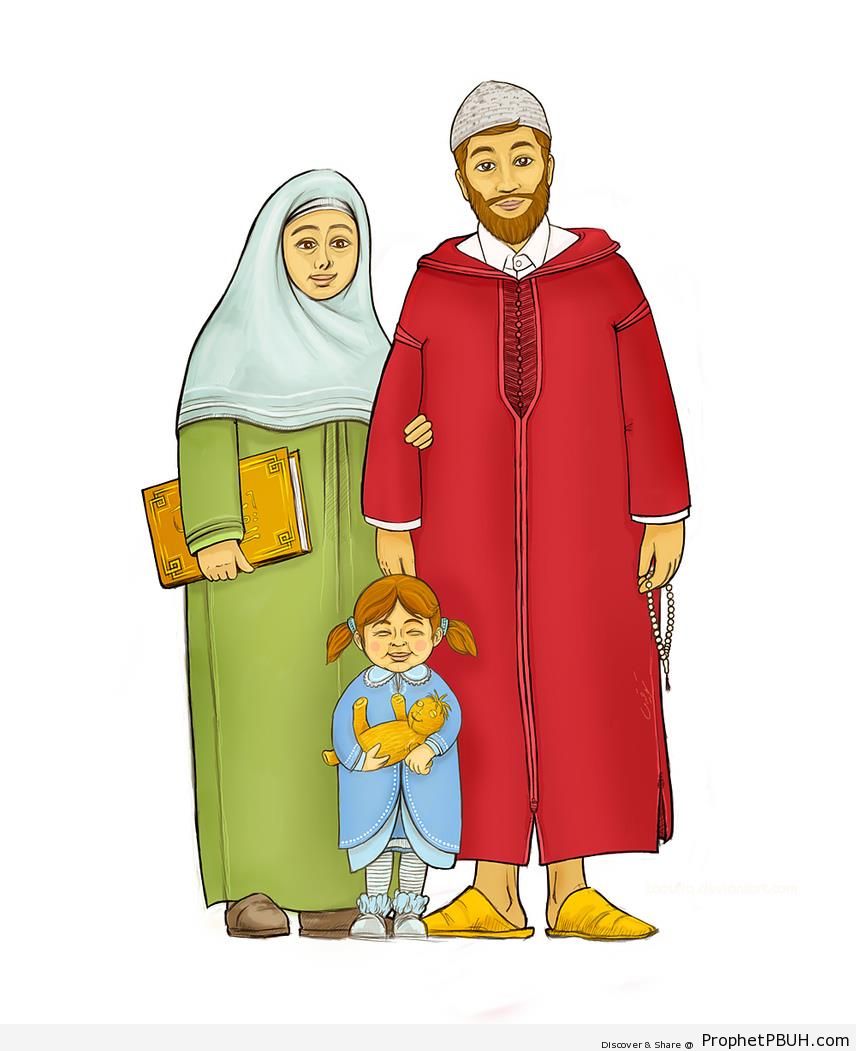 Happy Muslim Family - Drawings 