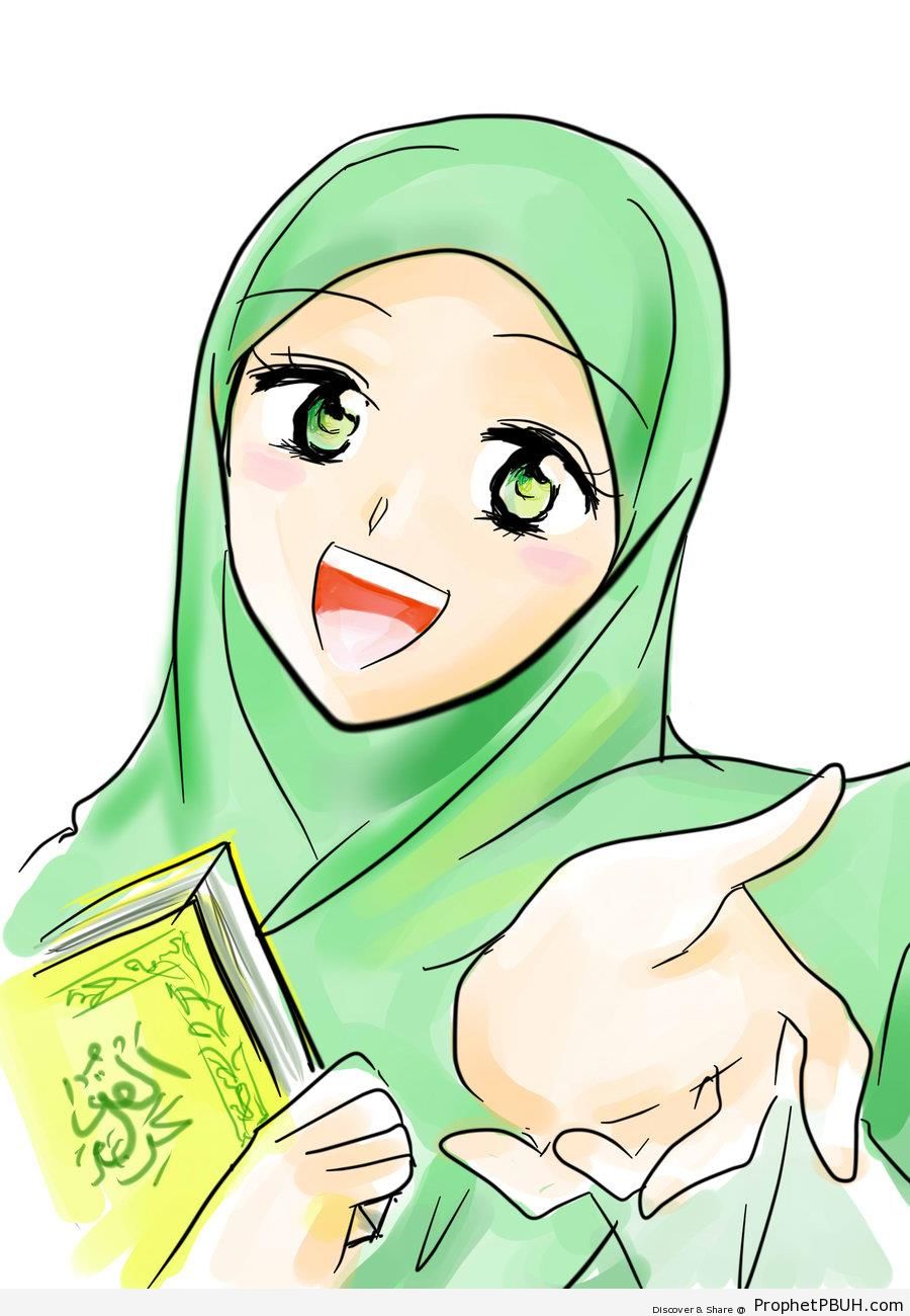 Happy & Welcoming Hijabi Muslimah Drawing - Drawings 