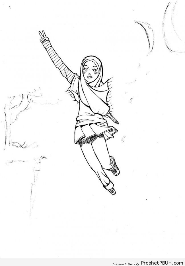 Hijabi Girl Line Drawing - Drawings