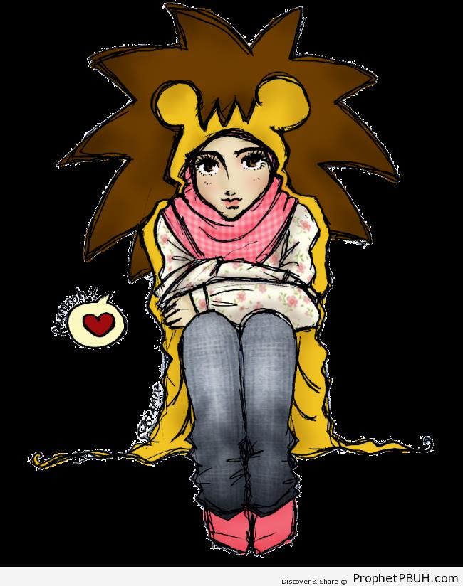 Hijabi Girl with Lion Costume - Drawings