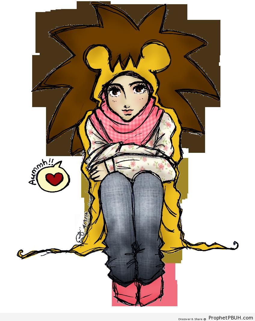 Hijabi Girl with Lion Costume - Drawings 