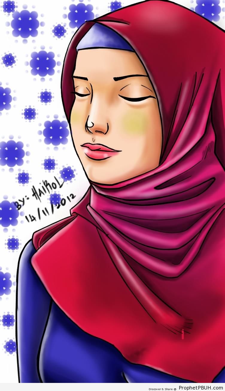 Hijabi Lady With Closed Eyes - Drawings
