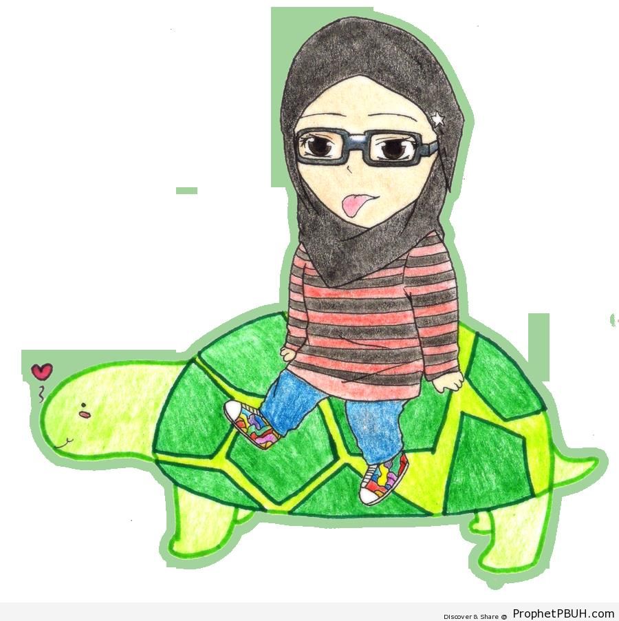 Hijabi Riding Turtle - Drawings 