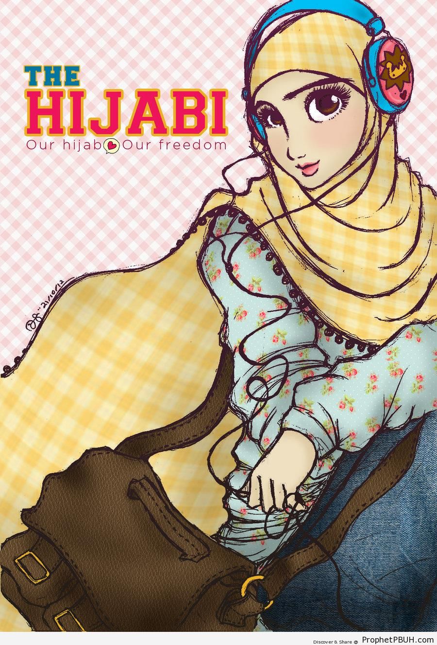 Hip Headphone Wearing Hijabi - Drawings 