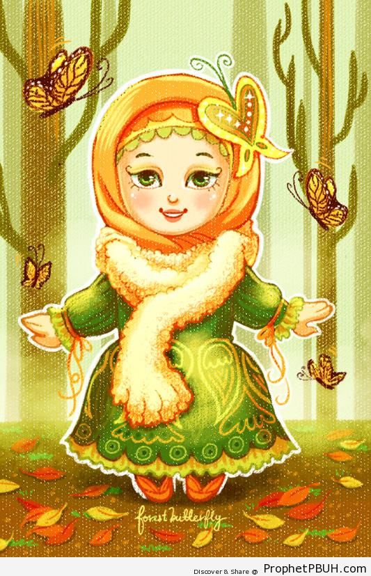 Little Hijabi in Green Dress - Chibi Drawings (Cute Muslim Characters)