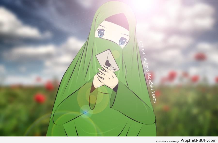 Love Letter for My Husband- (Niqabi Muslimah Anime Drawing) - Drawings 