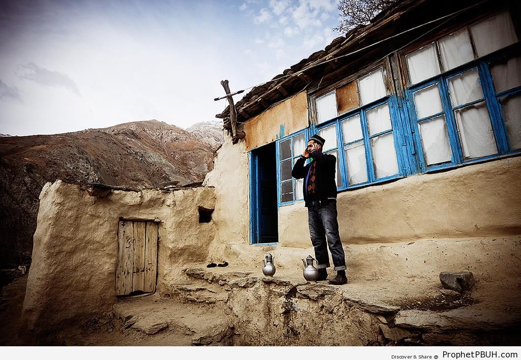 Man Calling the Athan Outdoors in Bedev, Tajikistan - Bedev, Tajikistan 