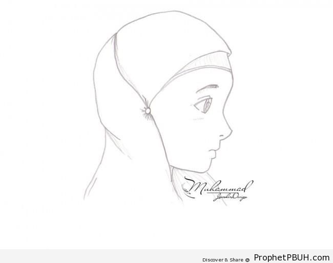 Manga Muslimah Girl Profile Drawing - Drawings