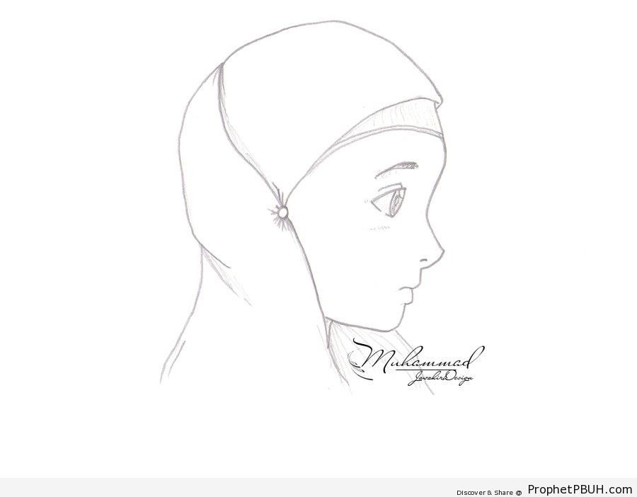 Manga Muslimah Girl Profile Drawing - Drawings 
