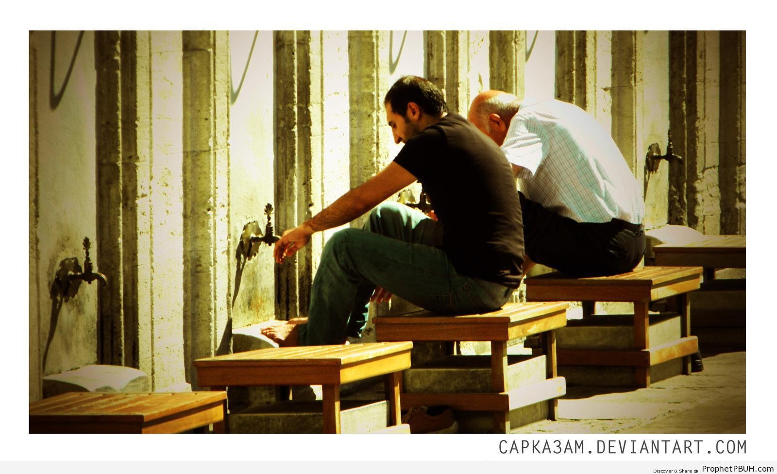 Men Making Wudu at Istanbul Mosque - Istanbul, Turkey -Picture