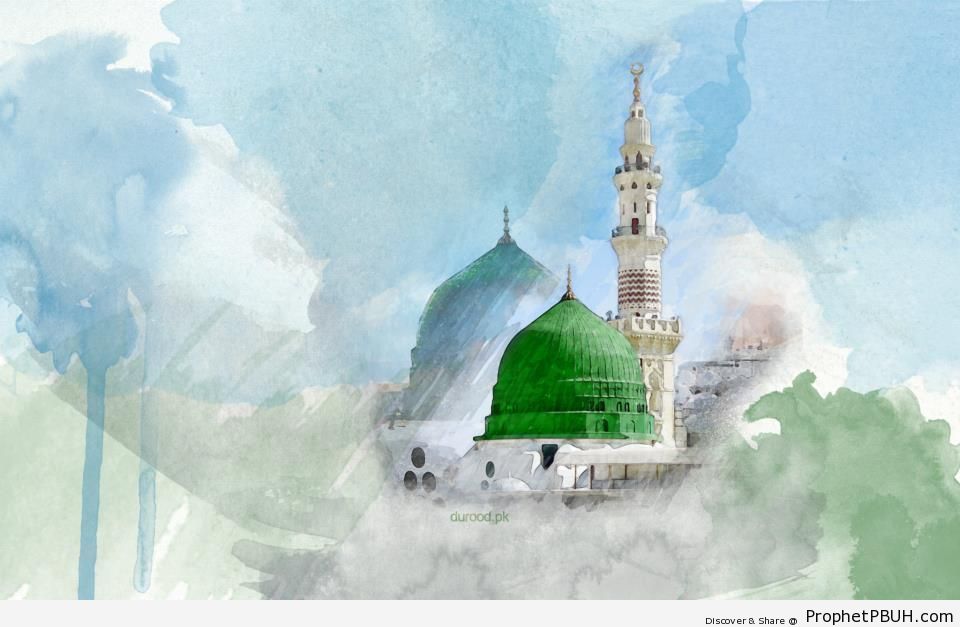 Mosque of the Prophet (Drawing) - Al-Masjid an-Nabawi (The Prophets Mosque) in Madinah, Saudi Arabia -Picture