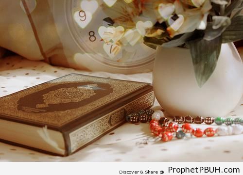 Mushaf and Prayer Beads on White Cloth - Mushaf Photos (Books of Quran)