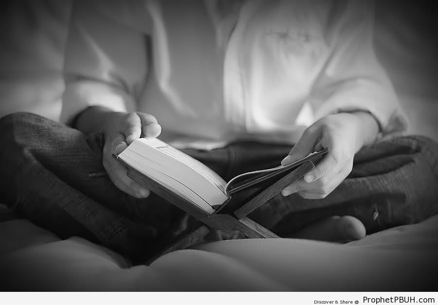 Muslim Boy Reading the Quran - Islamic Black and White Photos 