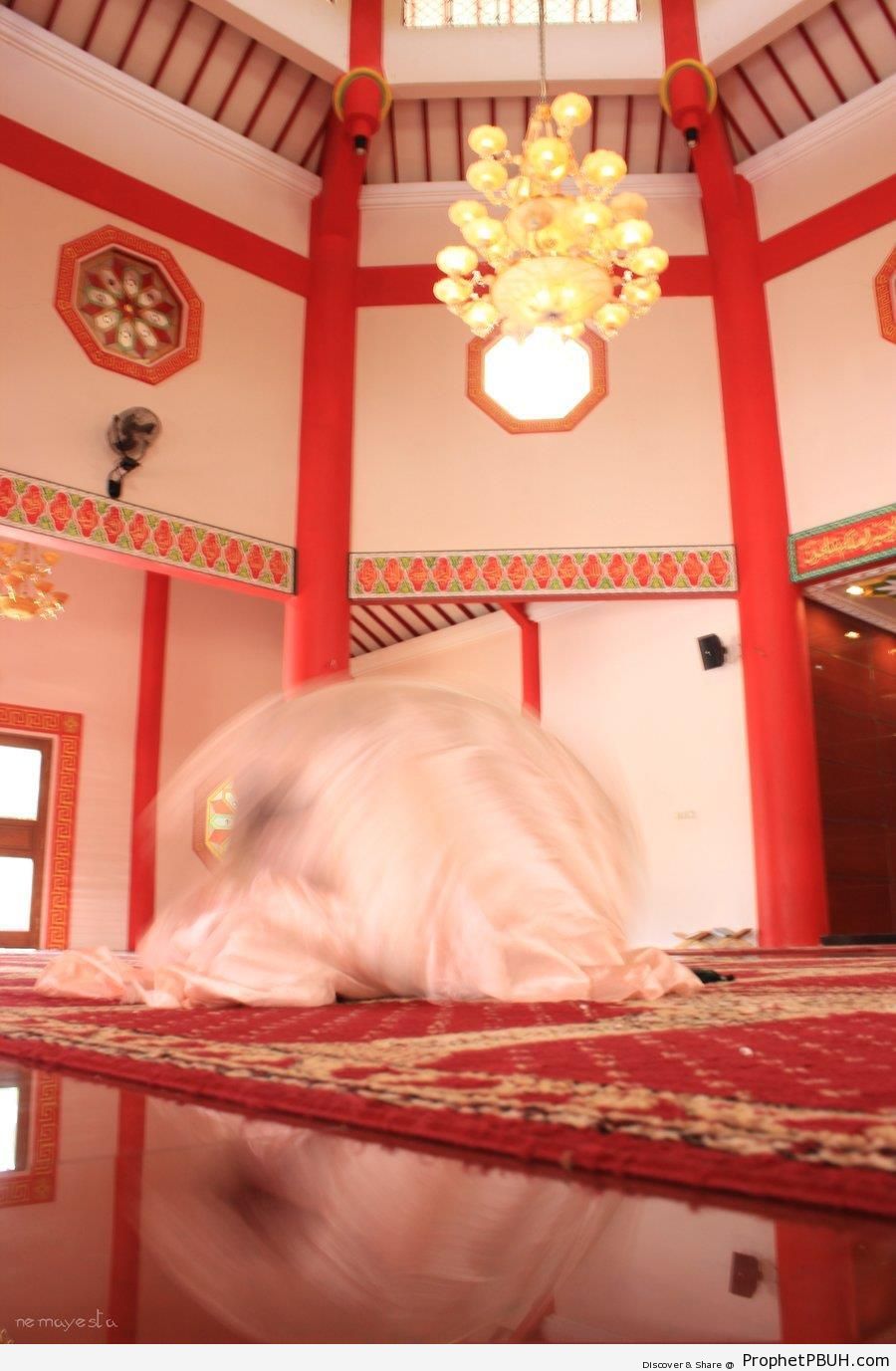 Muslim Bride in Prostration to God at Mosque Prayer Hall - Islamic Architecture -Picture